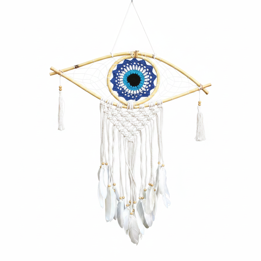 Atrapasueños - Med Macramé Evil Eye Azul / Blanco / Negro - Atrapasueños, artesanal