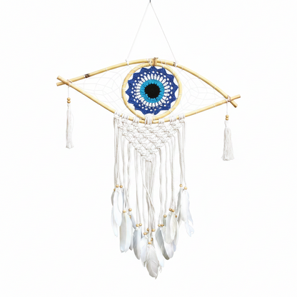 Atrapasueños - Med Macramé Evil Eye Azul / Blanco / Negro - Atrapasueños, artesanal