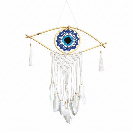 Atrapasueños - Med Macramé Evil Eye Azul / Blanco / Negro - Atrapasueños, artesanal