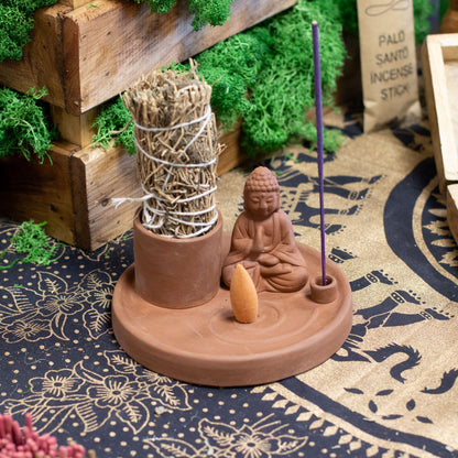 Plato de incienso de Buda multiuso - Estilo terracota natural - Placas de incienso de Buda