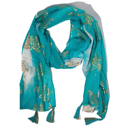 Nomad Sari Pañuelo de Verano – Estampado de Tortugas – Turquesa (180 × 50 cm)