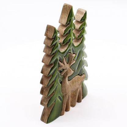 Perdido en el bosque - Ciervo en el bosque 3D Decoración de madera - 23x20cm