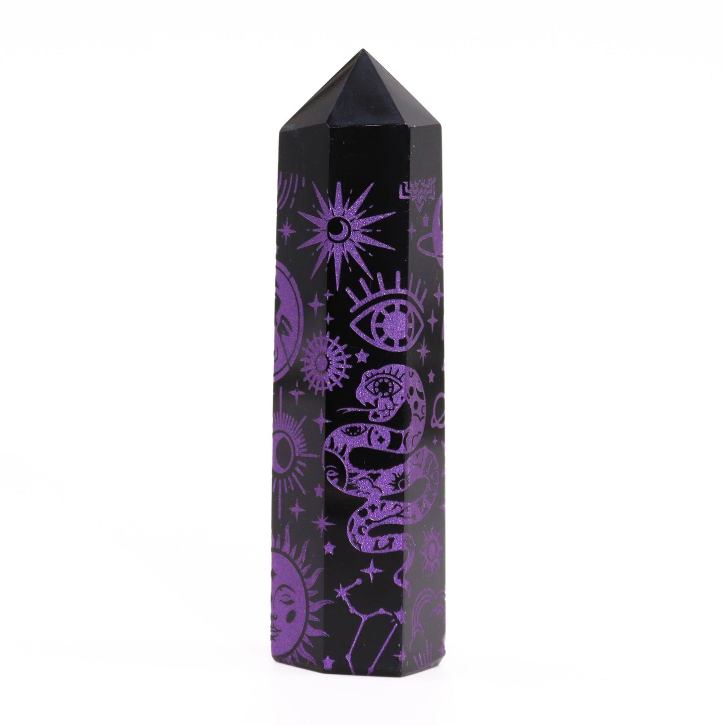 Puntas de Obsidiana Negra (aprox 60-70 gm 9cm) - Historia Mística - Morado Profundo - Torres de Obsidiana Negra