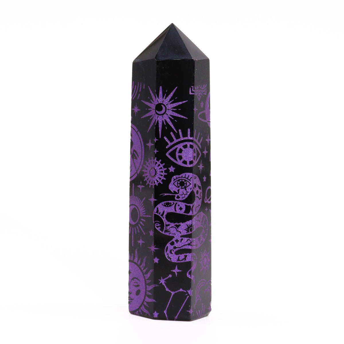 Puntas de Obsidiana Negra (aprox 60-70 gm 9cm) - Historia Mística - Morado Profundo - Torres de Obsidiana Negra
