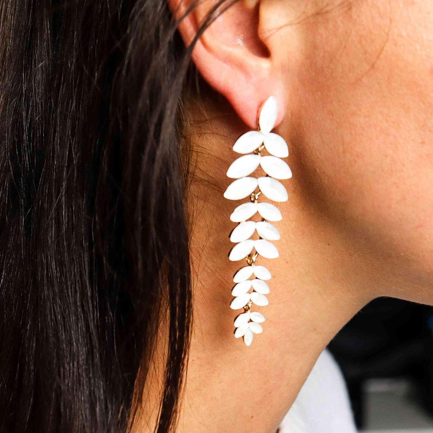 Pendientes de Cristal Vintage - Largo - Perla