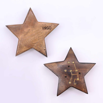 Quemador de incienso con signos del zodíaco de latón grabado - Estrella - Soporte de Incienso