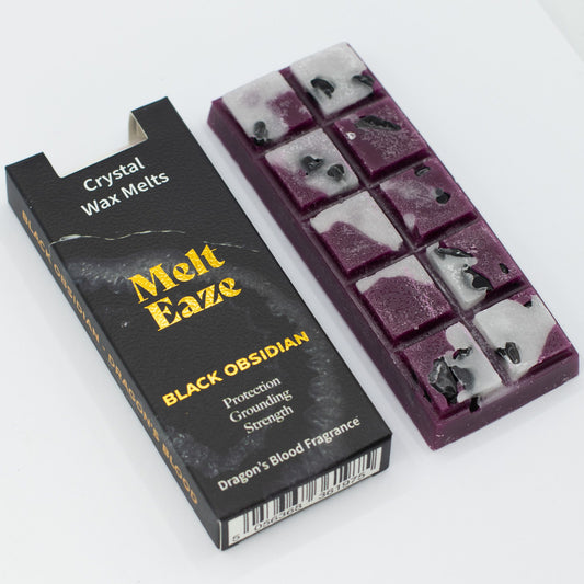 MeltEaze Wax Melts 50g - Escudo de Obsidiana - Sangre de Dragón - Pastillas de Cera derretibles con Gemas
