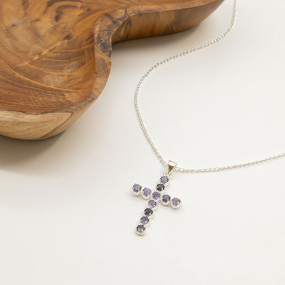 Colgante devocional de la India - Plateado con baño de plata (cadena de 45 cm) - Crucifijo Ionite