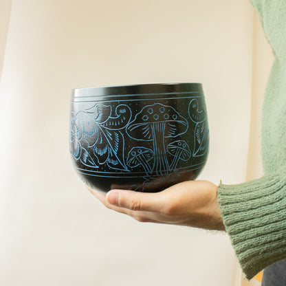 Cuenco tibetano de caldero - Hongo mágico - Azul (15 cm)