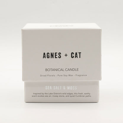 Agnes + Cat Vela de Cera de Soja Botánica - Sal marina y musgo - Agnes + Cat Velas botánicas de cera de soja, Cruelty Free