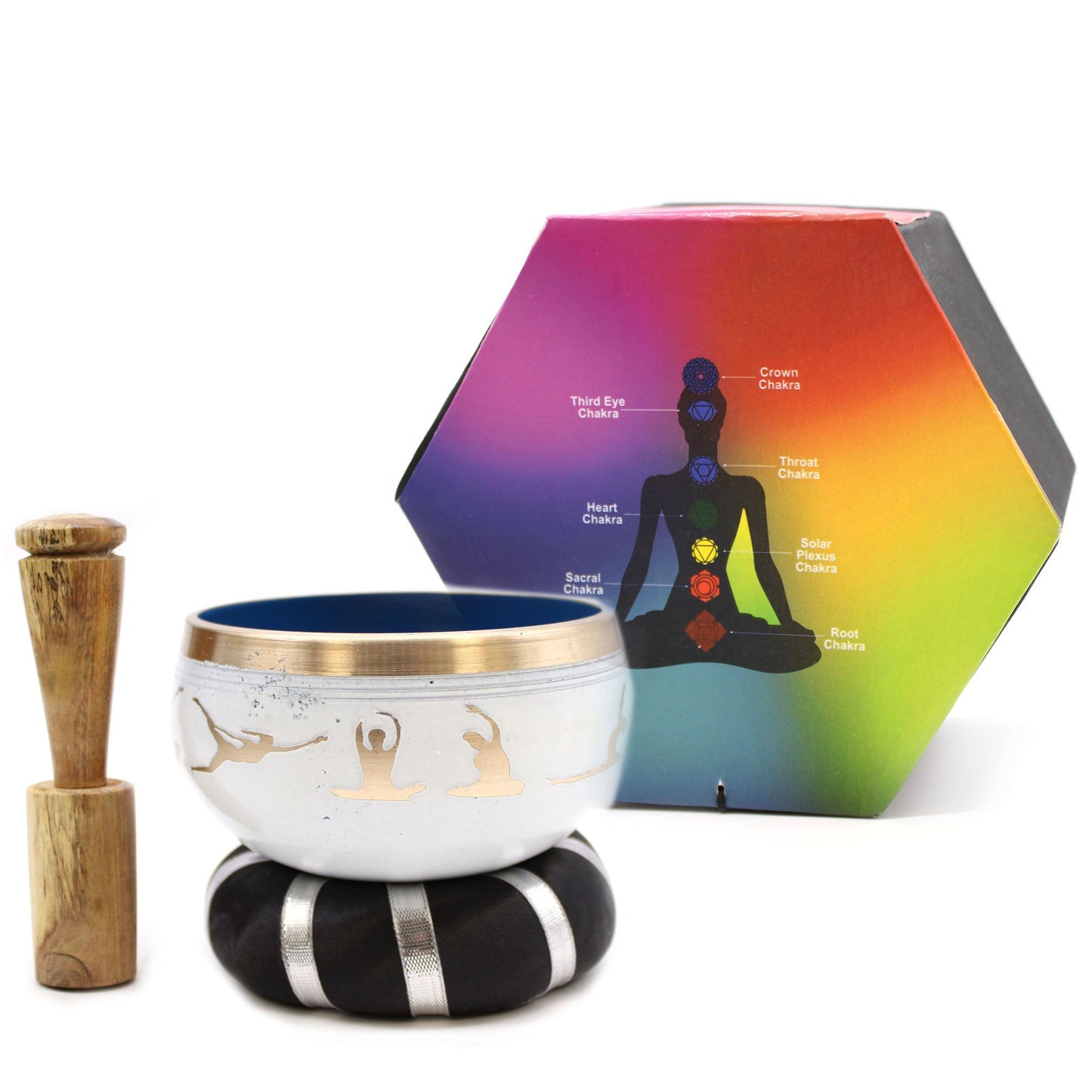 Juego de Cuenco Tibetano - Movimientos de Yoga - Blanco/Azul 10,7 cm - Artículos Tibetanos, artesanal
