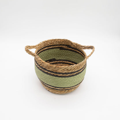 Cestas grandes de algodón y pasto marino - natural, negro y verde - juego de 3