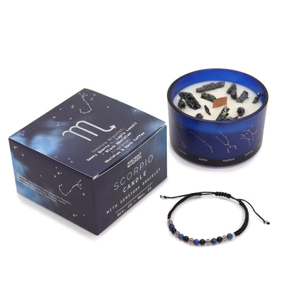 Vela de Cristal del Zodiaco con Pulsera de Piedras Preciosas - Escorpio - Velas de cristal del zodiaco con brazalete de piedr
