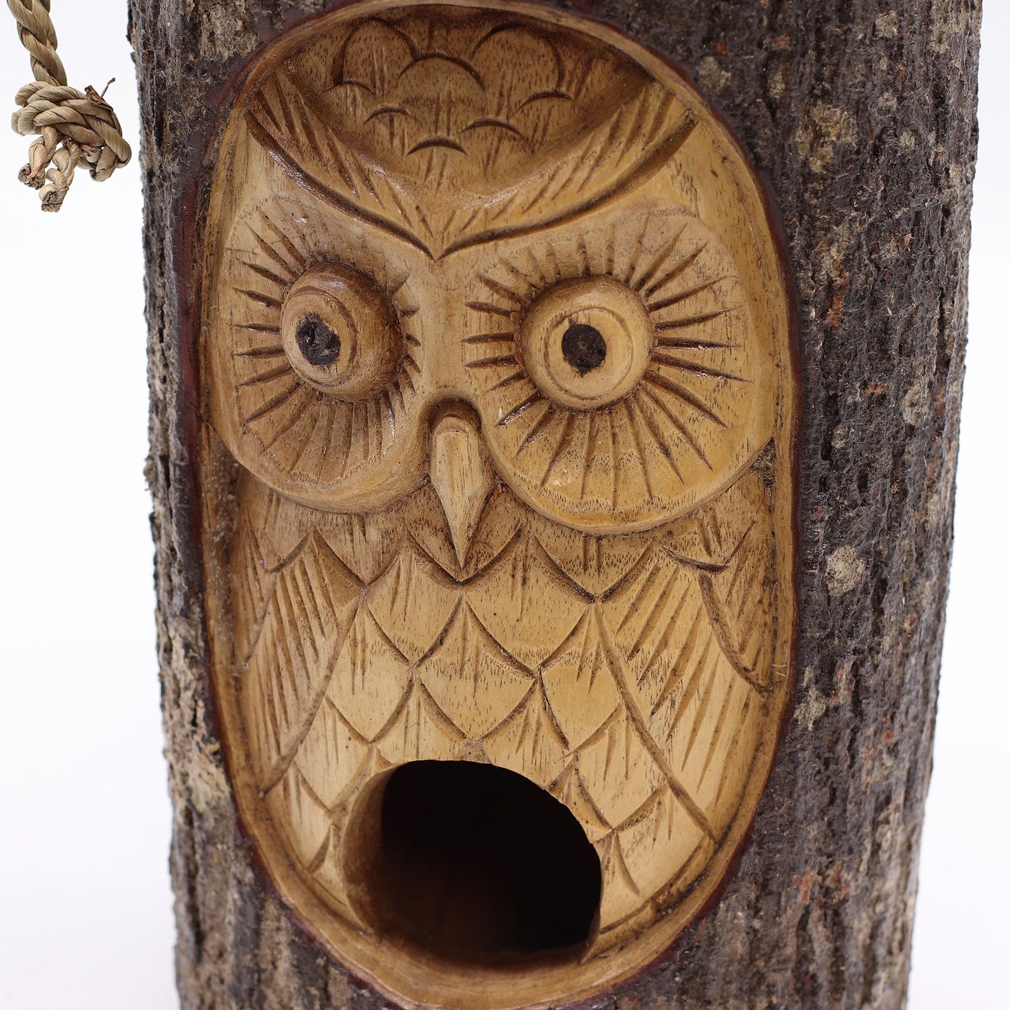 Cara de tronco de árbol - Casa para aves - Búho sabio