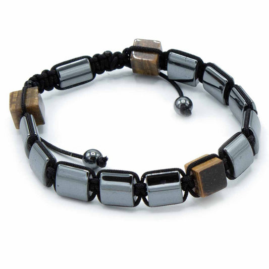 Bracelet Magnétique Shamballa en Hématite - Cuboïdes Œil de Tigre