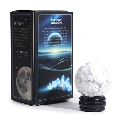 1x Planeta Howlite Blanco con Soporte Solar (LUA) - 40mm - Planetas de piedras preciosas con apoyo solar