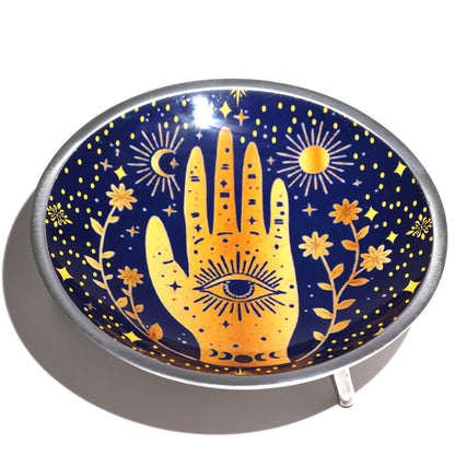 Plato de ofrendas esmaltado con tres patas - Hamsa azul medianoche