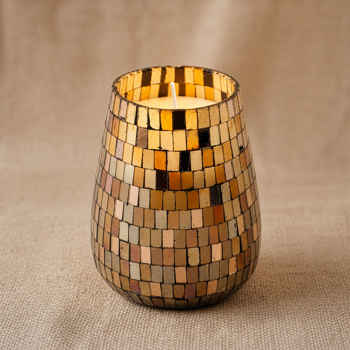 Velas en tarro de vidrio alto - mosaico ámbar - Velas en tarros de vidrio, 150 horas