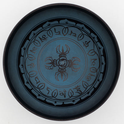 Gran cuenco tibetano de aluminio - diseño tibetano de doble Dorjy - azul (27 cm)
