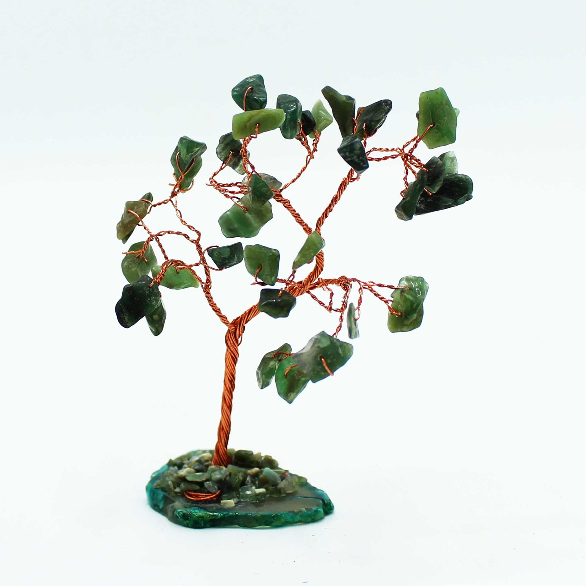 Árbol de piedras preciosas: Aventurina verde sobre base de ágata verde (35 piedras) - Gemstone Wishing Trees