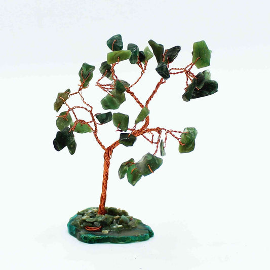 Árbol de piedras preciosas: Aventurina verde sobre base de ágata verde (35 piedras) - Gemstone Wishing Trees