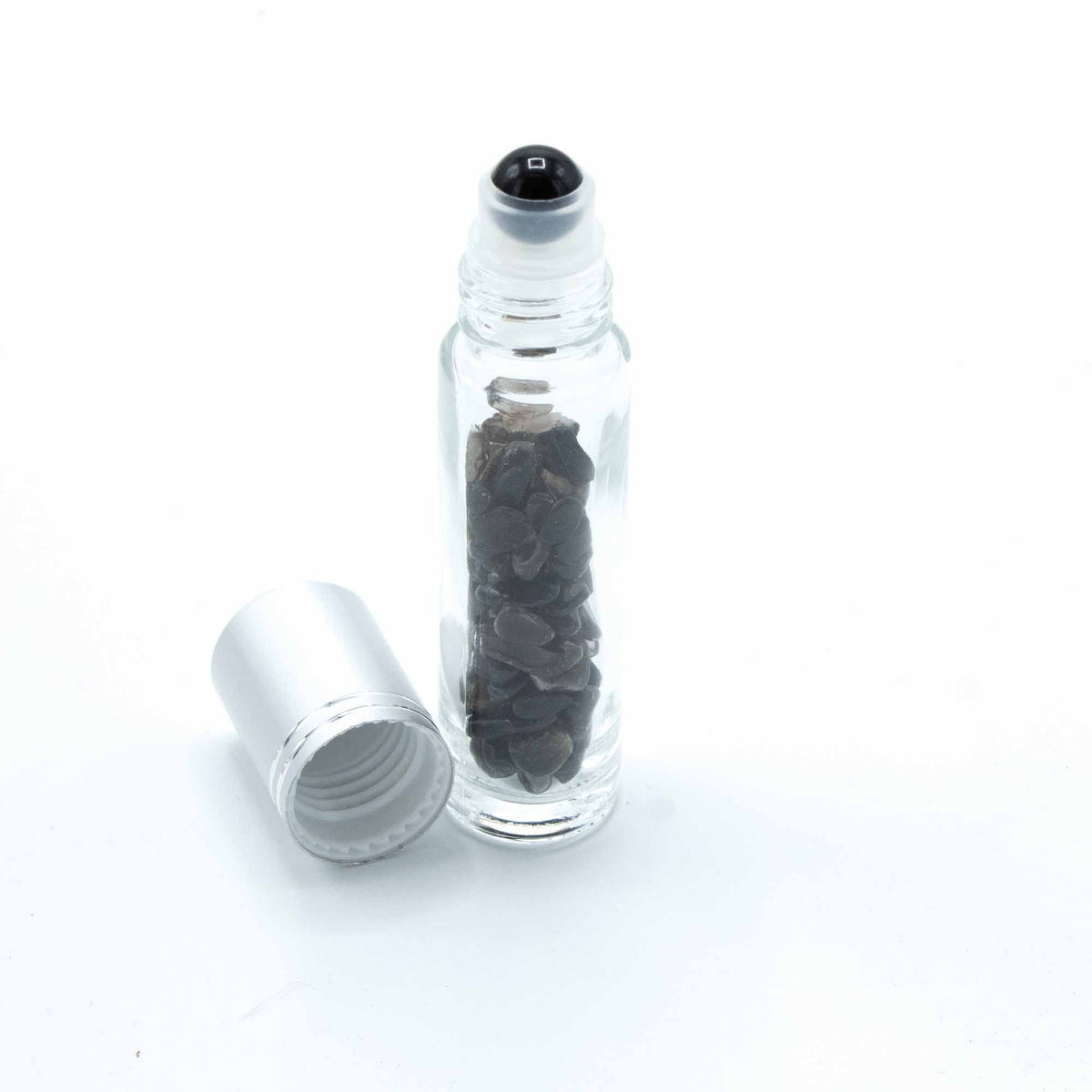 Botella de rodillo de aceite esencial de piedras preciosas - Turmalina negra - Tapa plateada - Botellas Roll-on con gemas 10m