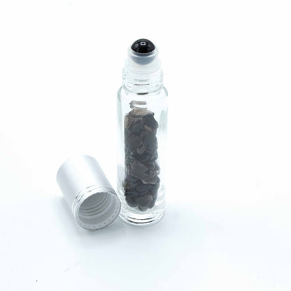 Botella de rodillo de aceite esencial de piedras preciosas - Turmalina negra - Tapa plateada - Botellas Roll-on con gemas 10m
