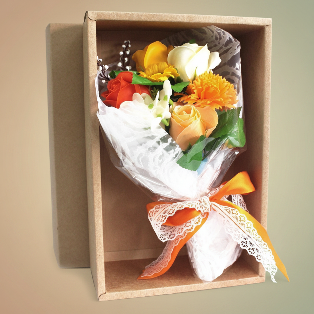 Bouquet de Flores de Jabón en Caja Regalo · Naranja