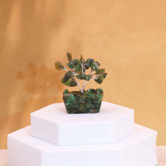 Mini árbol de piedras preciosas sobre base de orgonita - Aventurina verde (15 piedras)