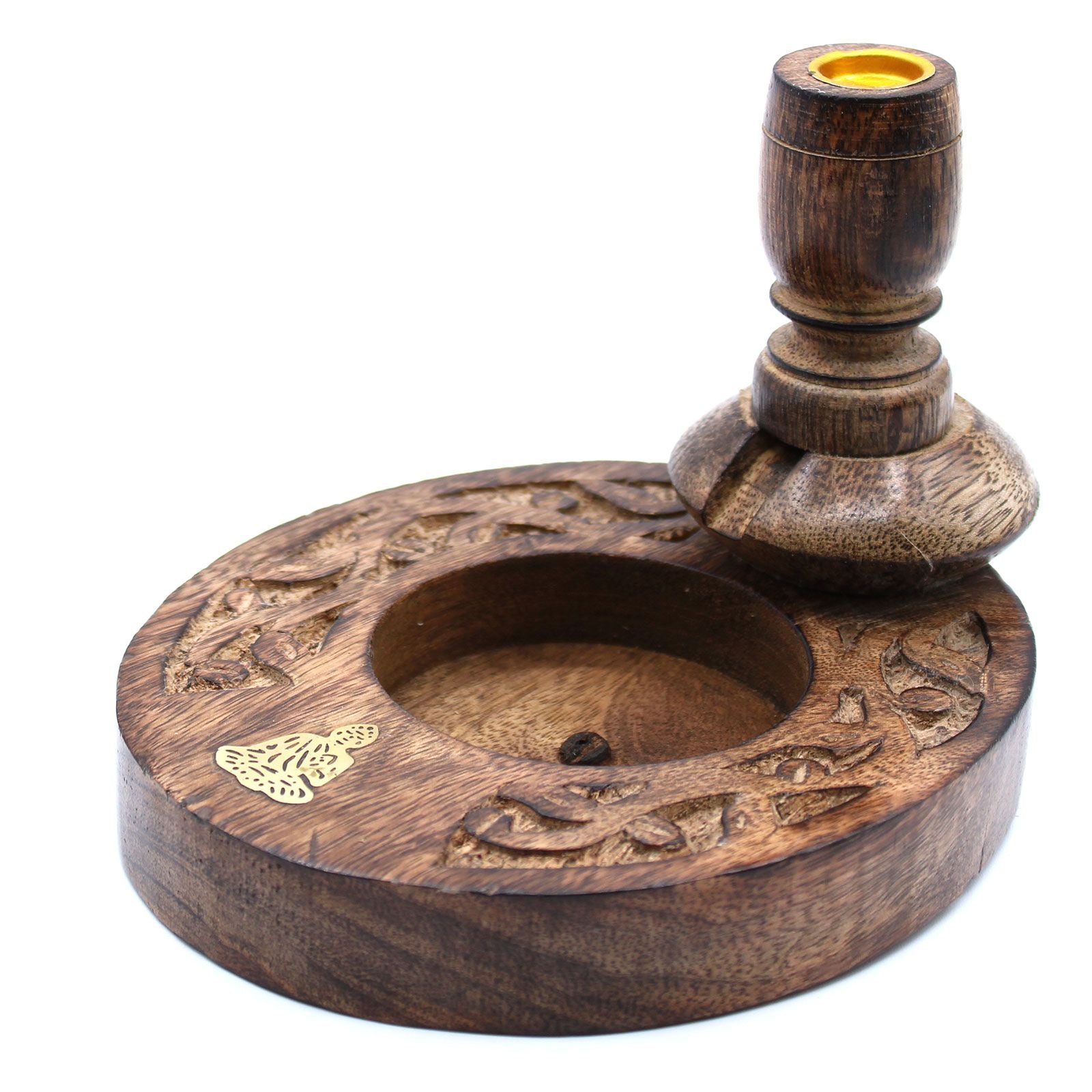Sm Quemador Inverso Madera de Mango - Brass Buddha - Quemador de Flujo Inverso de Madera de Mango