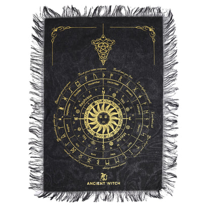 Tela de adivinación con péndulo de bruja antigua - Rostro del Sol - Negro y Oro
