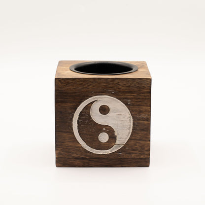 Quemador de aceite de madera de mango cuadrado - Yin Yang