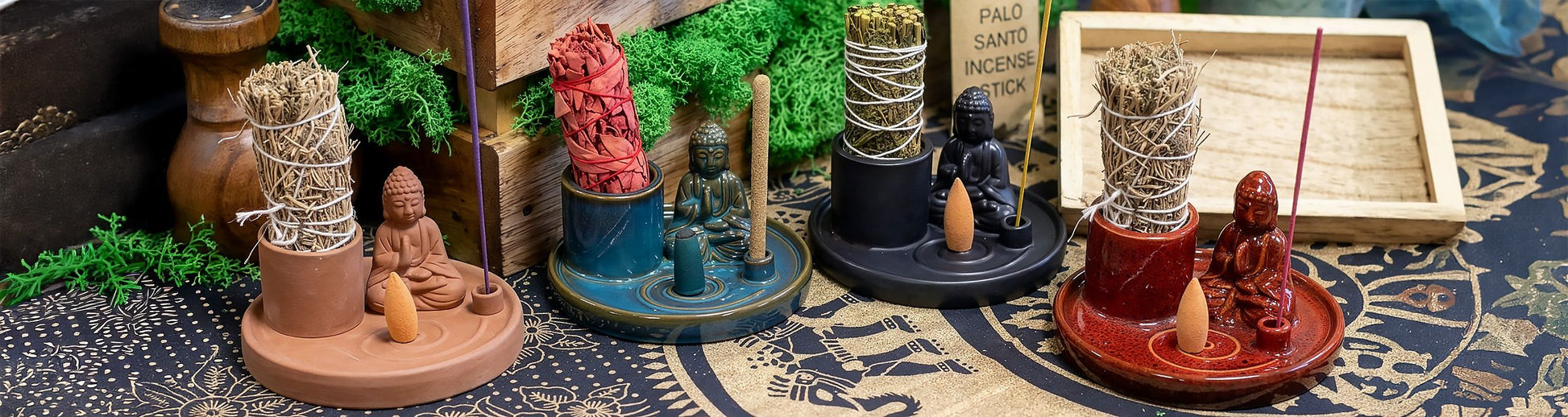 Plato de incienso de Buda multiuso - Estilo terracota natural - Placas de incienso de Buda