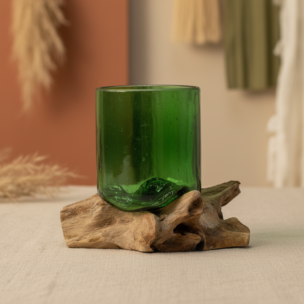 Recycled beer bottles -beer glass on wood