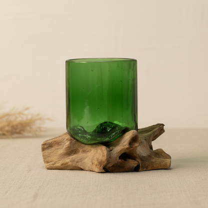 Recycled beer bottles -beer glass on wood