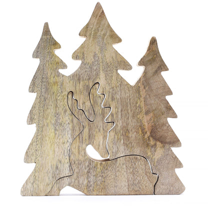 Perdido en el bosque - Ciervo en el bosque 3D Decoración de madera - 23x20cm