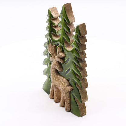 Perdido en el bosque - Ciervo en el bosque 3D Decoración de madera - 23x20cm