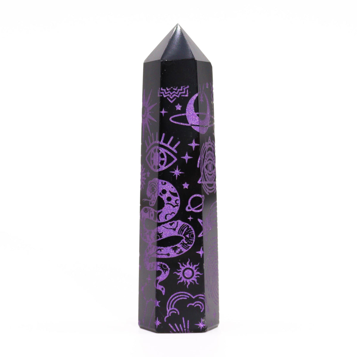 Puntas de Obsidiana Negra (aprox 60-70 gm 9cm) - Historia Mística - Morado Profundo - Torres de Obsidiana Negra