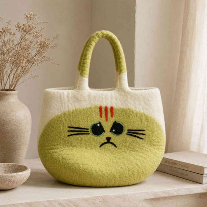 Bolso de fieltro grande de gato gruñón