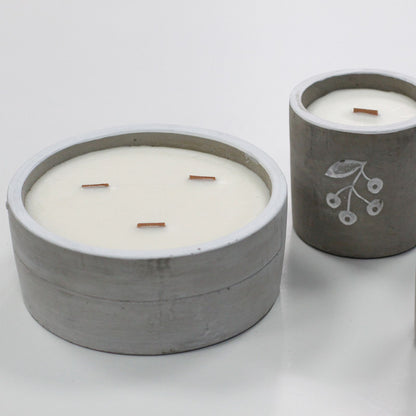 Redondo Grande - Vainilla Y Naranja Triturada - Velas de madera de hormigón, cera de soja