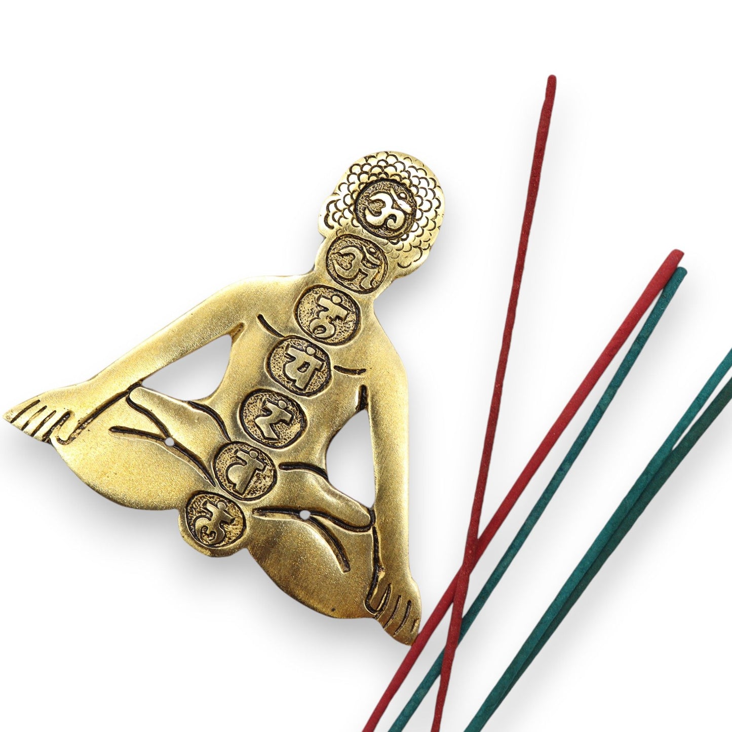 Porta Incienso Yoga Siete Chakras Aluminio Dorado 12x12cm - Portainciensos de aluminio hechos a mano