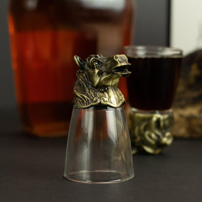 Conjunto de regalo de 12 vasos de chupito Bottom Up (25ml) - Bosque y Criaturas Místicas - Bronce Antiguo