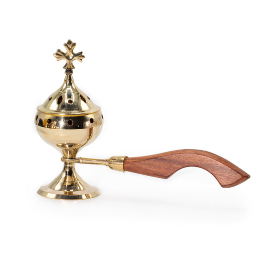 Incensario quemador de incienso con mango de madera - Cruz - Quemadores de incienso de latón tradicionales, Artisan Product