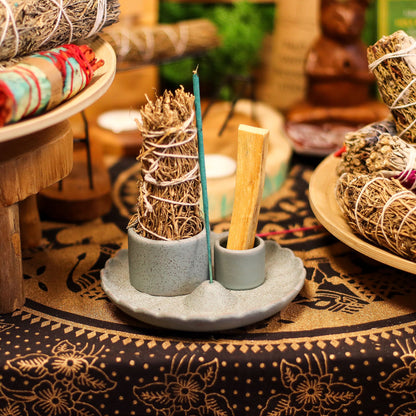 Soporte cerámico para Palo Santo e Incienso - Flor de loto - Azul - Soporte cerámico para Palo Santo e Incienso