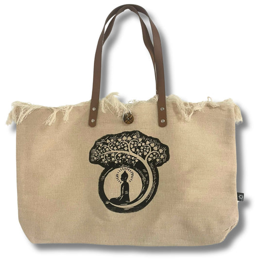 Bolso Natural Asa de piel - Buda - Bolso Natural con Asa de Piel