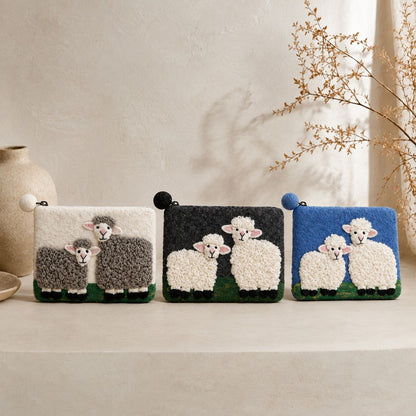 Bolsa de fieltro de oveja, estilo campo, con cremallera (3 surtidos)