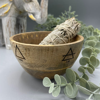 Cuenco de Madera para Ofrendas y Rituales - Los Cuatro Elementos - 11x7cm - Cuenco de Madera para ofrendas y rituales