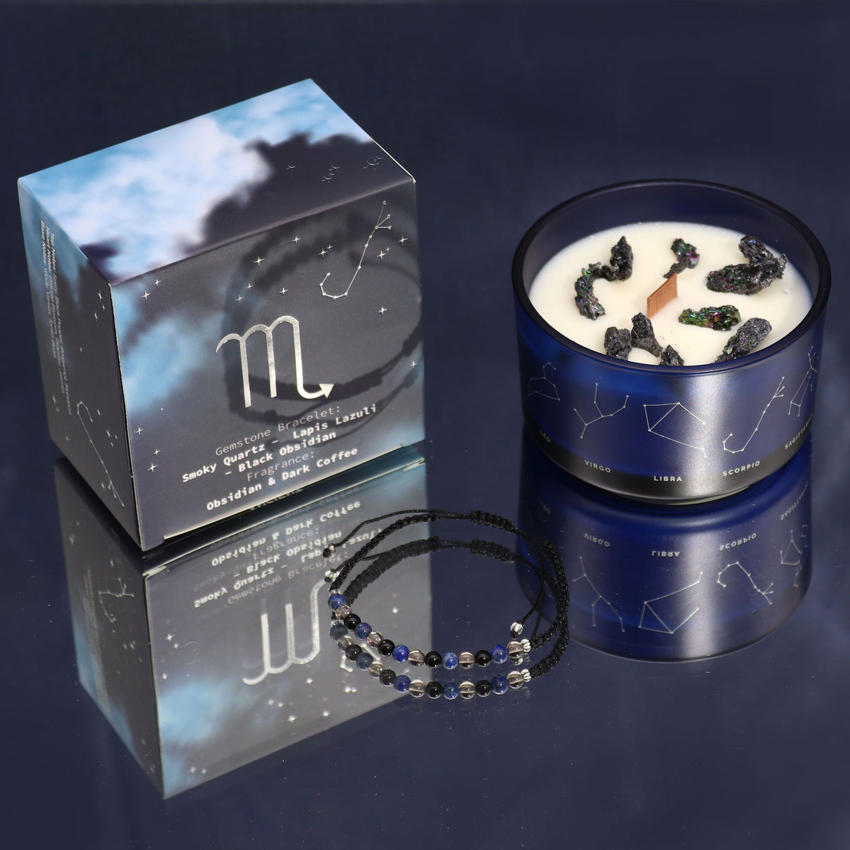 Vela de Cristal del Zodiaco con Pulsera de Piedras Preciosas - Escorpio - Velas de cristal del zodiaco con brazalete de piedr