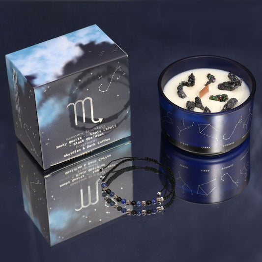 Vela de Cristal del Zodiaco con Pulsera de Piedras Preciosas - Escorpio - Velas de cristal del zodiaco con brazalete de piedr