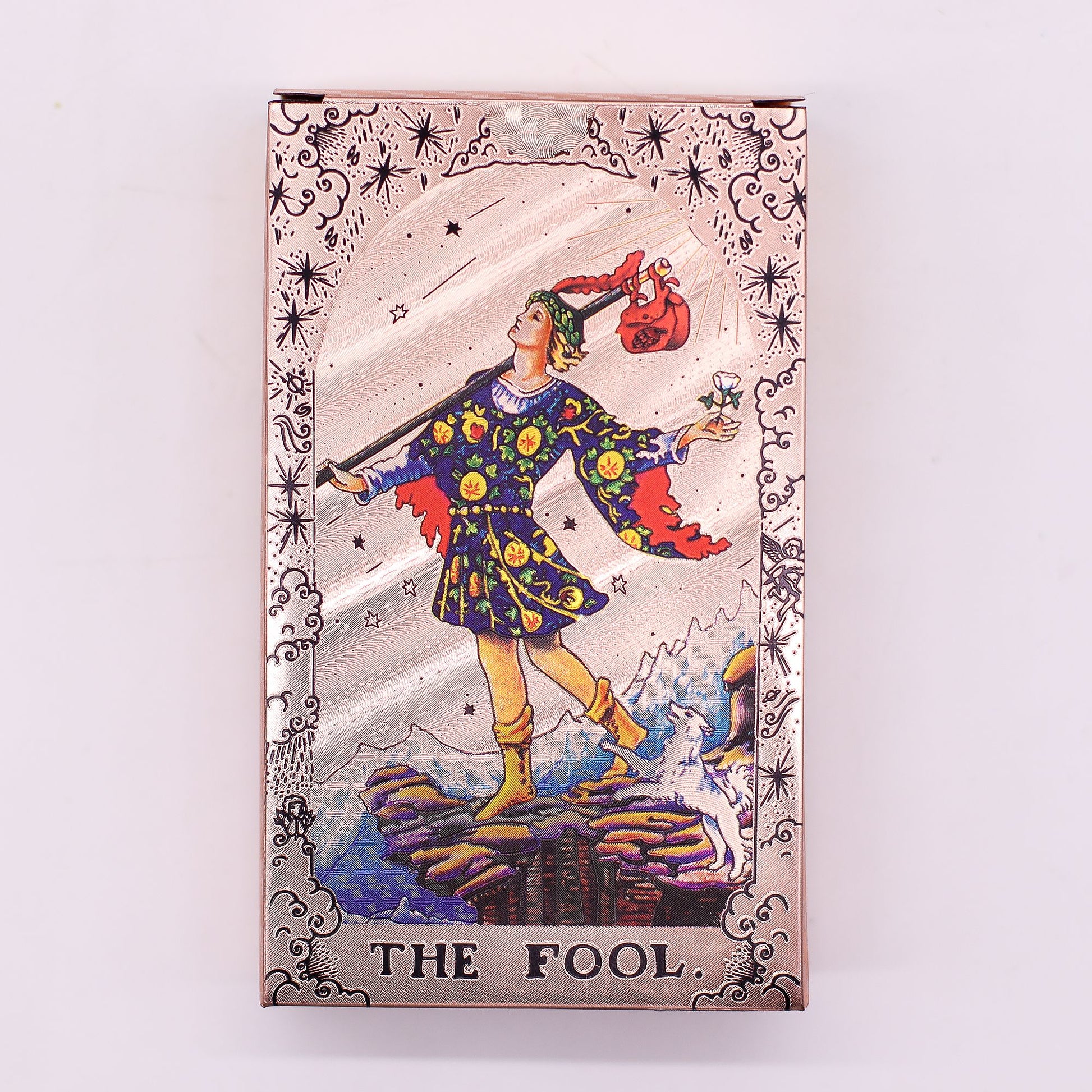 Set de cartas de Tarot con foil en oro rosa - Fase lunar - con folleto - Cartas del Tarot y paños de lectura
